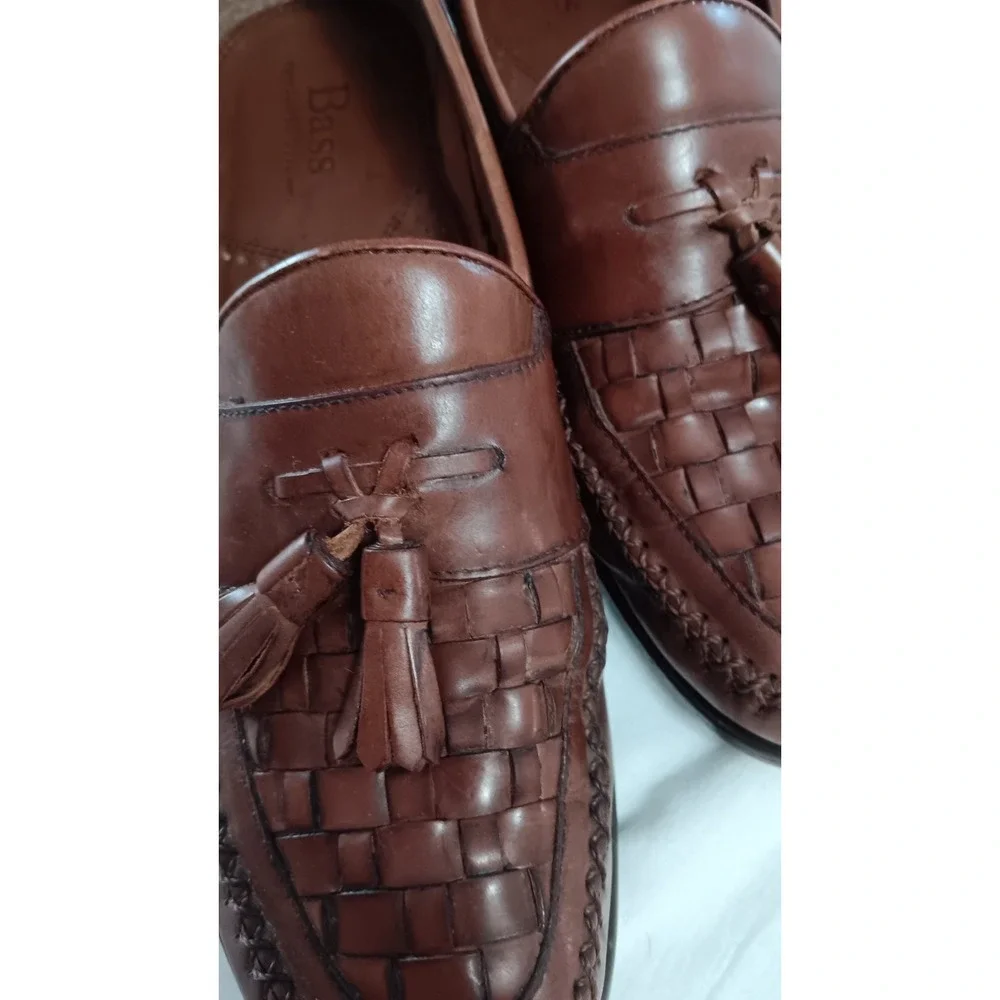 G H Bass Bellagio Mens 11.5 M Oxblood Brown Leather Tassel Woven Loafers EUC